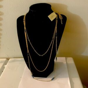 Talbots extra long triple chain necklace, blue beads